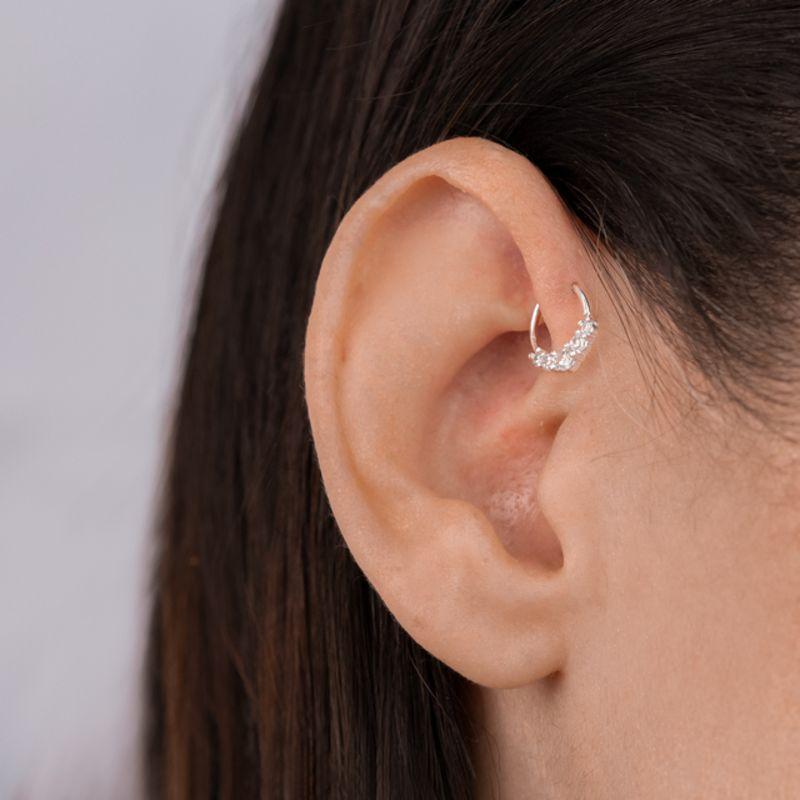 PIERCING P925 ARGOLA PARA TRAGUS E HELICE COM 5 ZIRCONIAS CRISTAL
