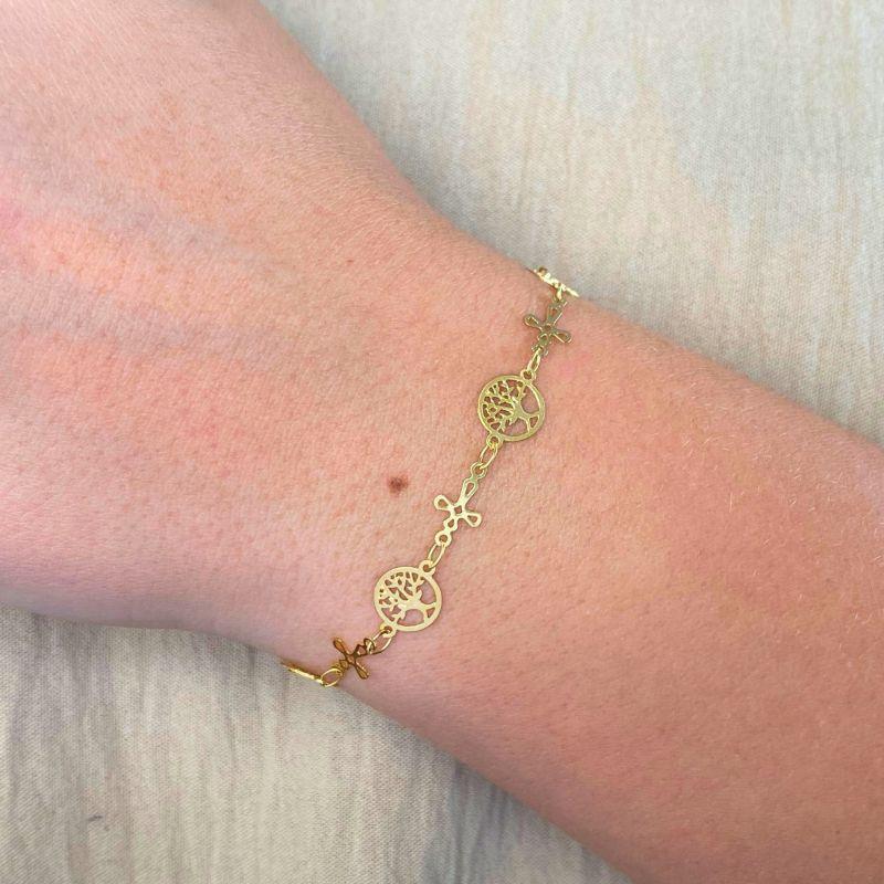 PULSEIRA ÁRVORE DA VIDA COM MINI CRUZ COM EXTENSOR