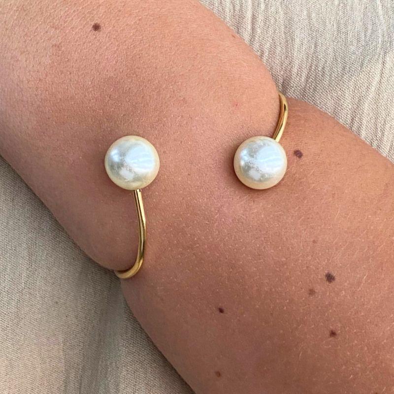 PULSEIRA BRACELETE FIO LISO COM 2 PEROLAS NA PONTA