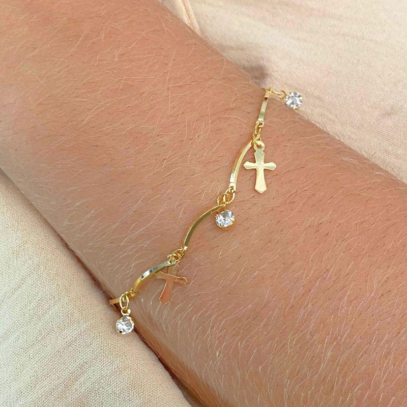 PULSEIRA DE ONDA COM PINDURICALHO DE CRUZ E PONTO DE LUZ REDONDO