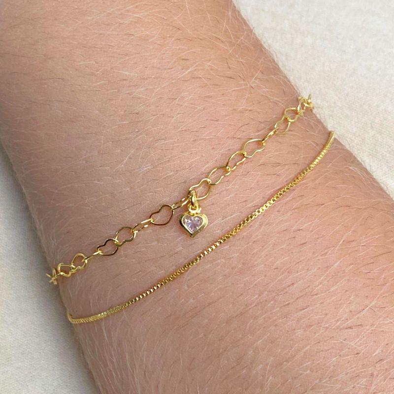 PULSEIRA DUPLA CORAÇÃO VAZADO COM 1 CORAÇÃO COM ZIRCONIA E VENEZIANA