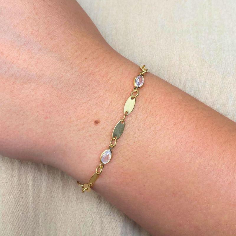 PULSEIRA ELOS OVAIS DE CHAPA E CRISTAIS