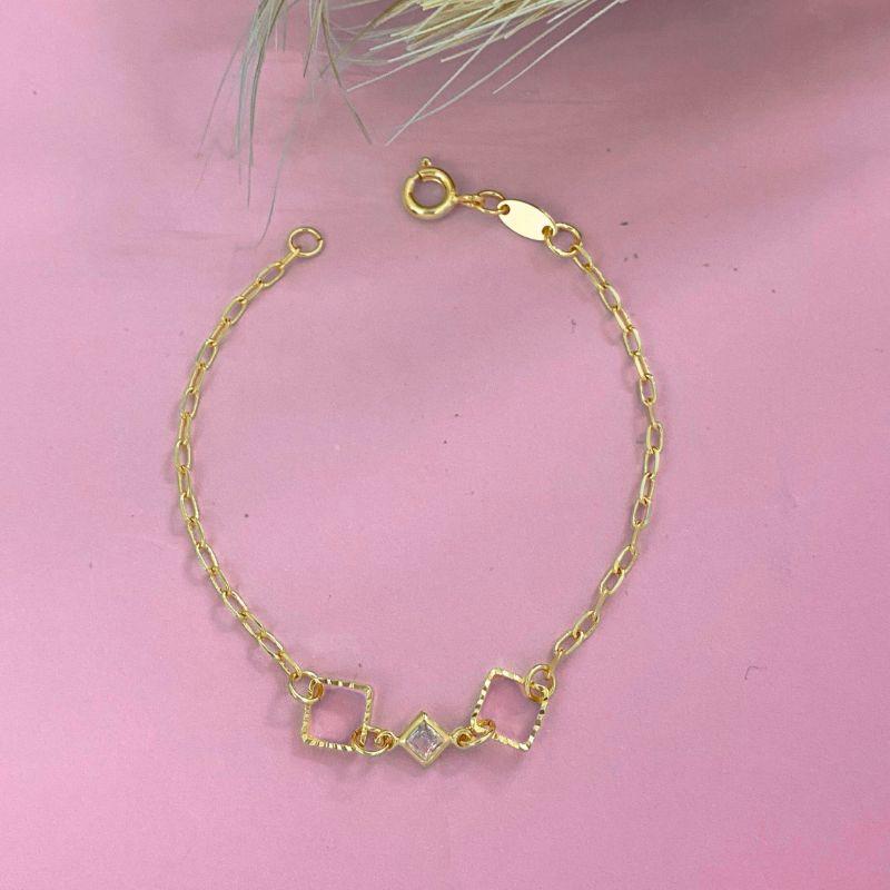 PULSEIRA INFANTIL  3 LOSANGO 2 LISO VAZADO E 1 ZIRCONIA NO MEIO