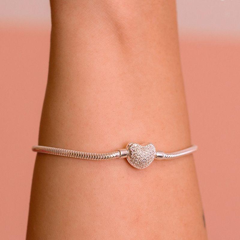 PULSEIRA P925 BRACELETE PARA BERLOQUE FECHO CORAÇAO CRAVEJADO 2,4MM