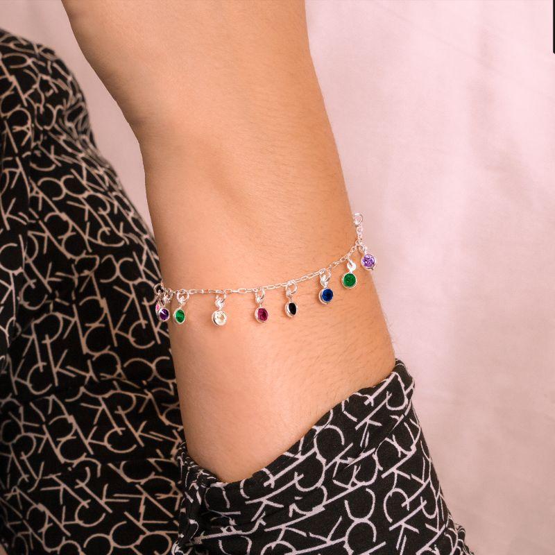 PULSEIRA P925 C/11 ZIRCONIAS COLORIDAS PINDURADAS 19CM + 3CM EXTENSOR
