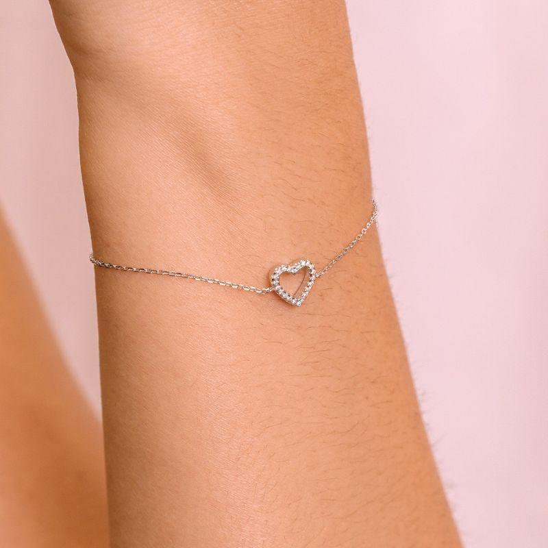 PULSEIRA P925 ENVELHECIDA CORAÇAO CRAVEJADO CRISTAL 17CM + 4CM EXTENSOR