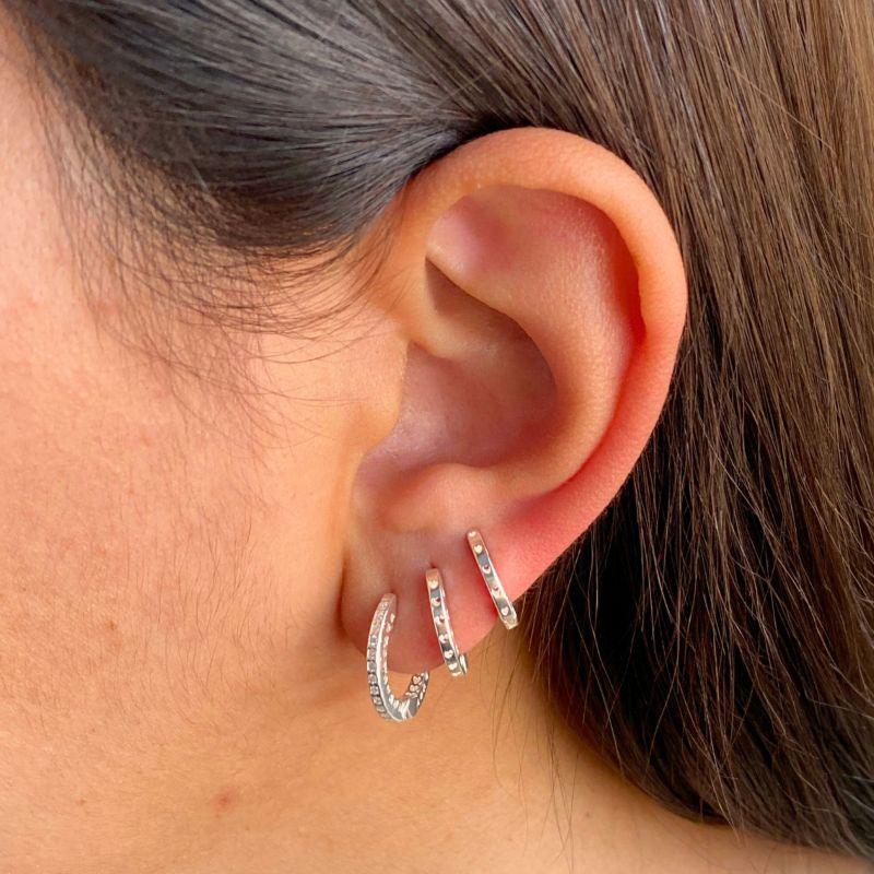 ARGOLA P925 CLICK TRIO MINI CORAÇÕES VAZADOS E 1 FILEIRA CRAVEJADA 10MM 13MM 15MM