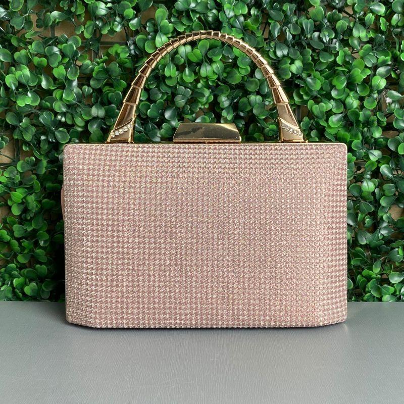 BOLSA CLUTCH RETÂNGULAR COM BRILHO ALÇA TORCIDA