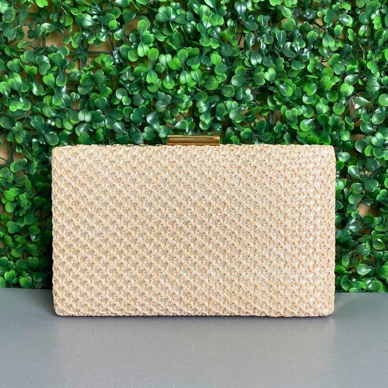 BOLSA CLUTCH RETÂNGULAR DE PALHA FECHO RETÂNGULAR