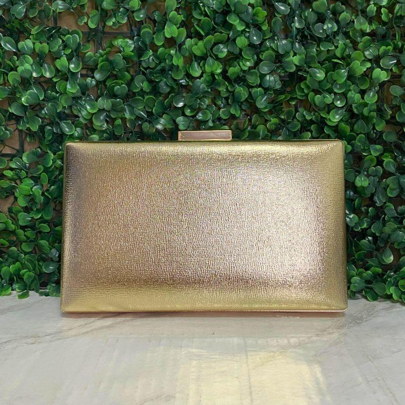 BOLSA CLUTCH RETÂNGULAR DOURADA ABOTUADOR RETÂNGULAR LISO