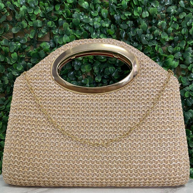 BOLSA DE PALHA LISA COM ALÇA OVAL VAZADA