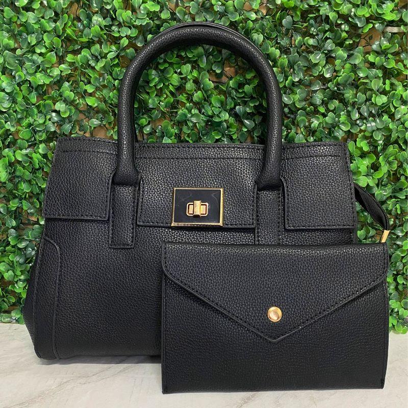 BOLSA GRANDE TRAPÉZIO FECHADOR FALSO COM DETALHE DE RESINA COM CARTEIRA