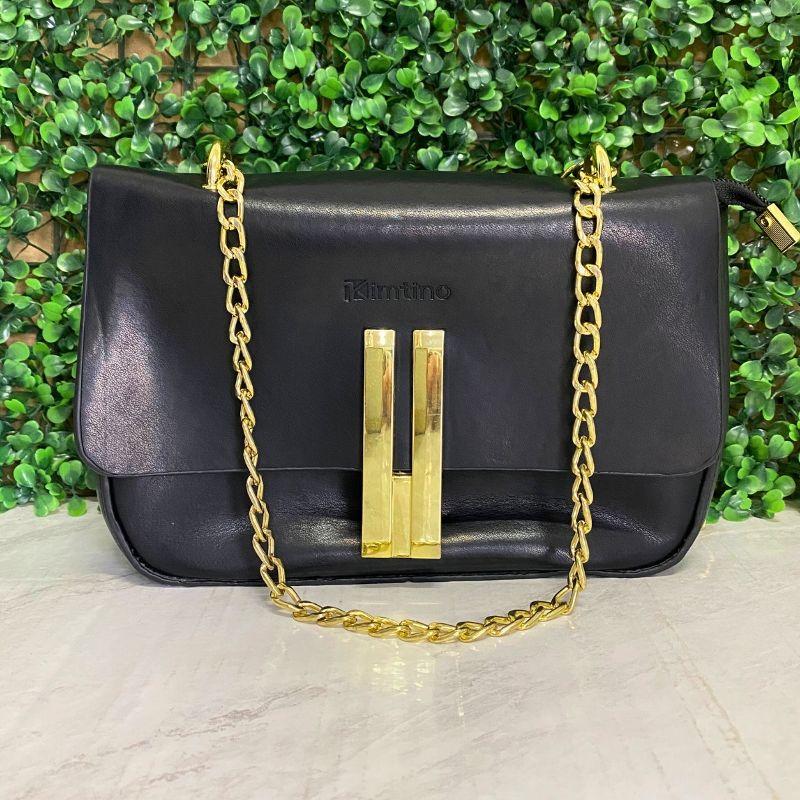 BOLSA MÉDIA QUADRADA COM CARTEIRA ALÇA DE CORRENTE DETALHE DUAS TIRAS DE METAL