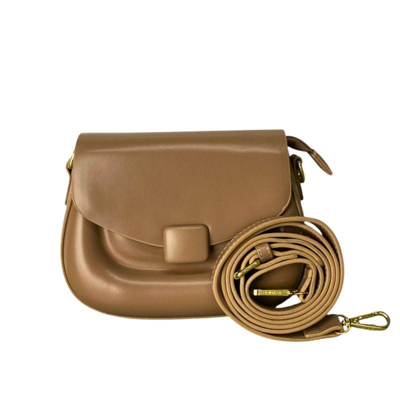 BOLSA PEQUENA TRAPÉZIO LISA ABOTUADOR DETALHE QUADRADO