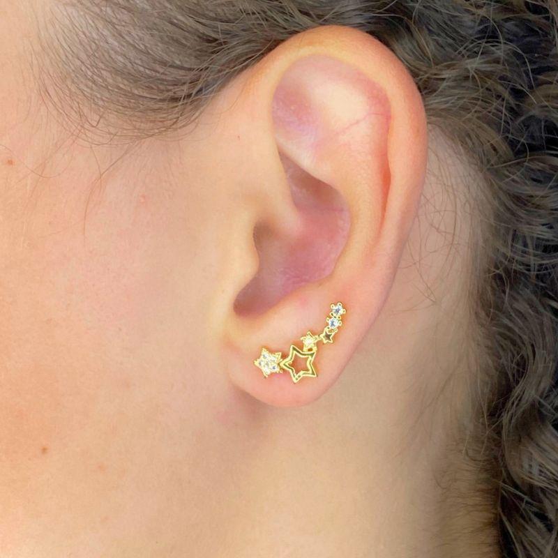 BRINCO EAR CUFF 4 ESTRELA CRAVEJADA E LISA MAIS 2 PEDRA NO CRISTAL