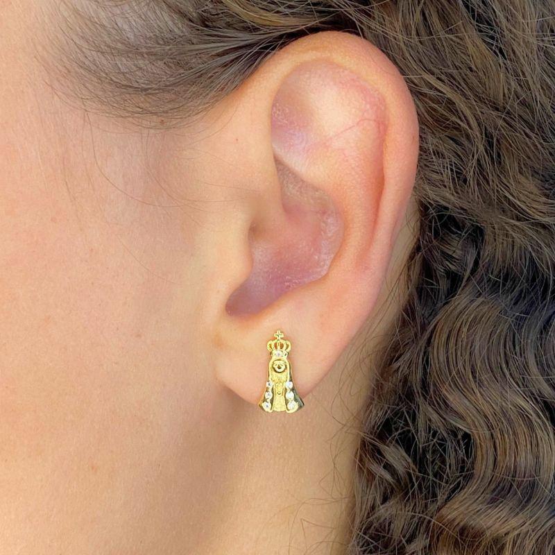 BRINCO PEQUENO NOSSA SENHORA APARECIDA COM COROA E MINI PEDRINHA