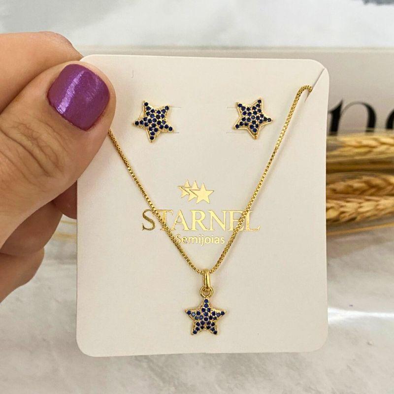 CONJUNTO ESTRELA CRAVEJADA AZUL SAFIRA