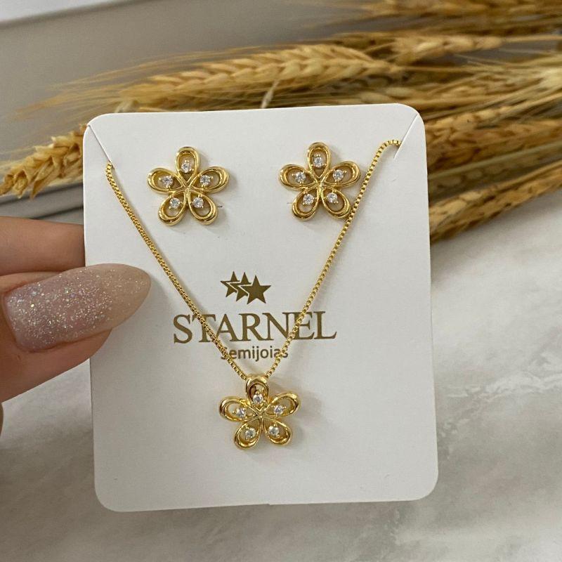 CONJUNTO ESTRELA FLOR 5 ZIRCONIA CRISTAL