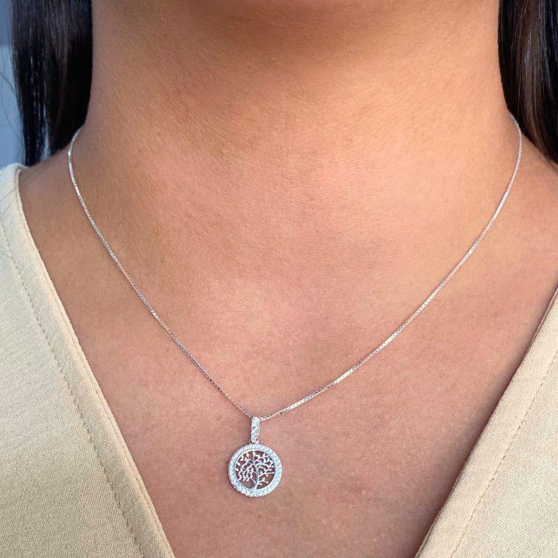 GARGANTILHA P925 VENEZIANA + PINGENTE ARVORE DA VIDA CIRCULO CRAVEJADO 15MM