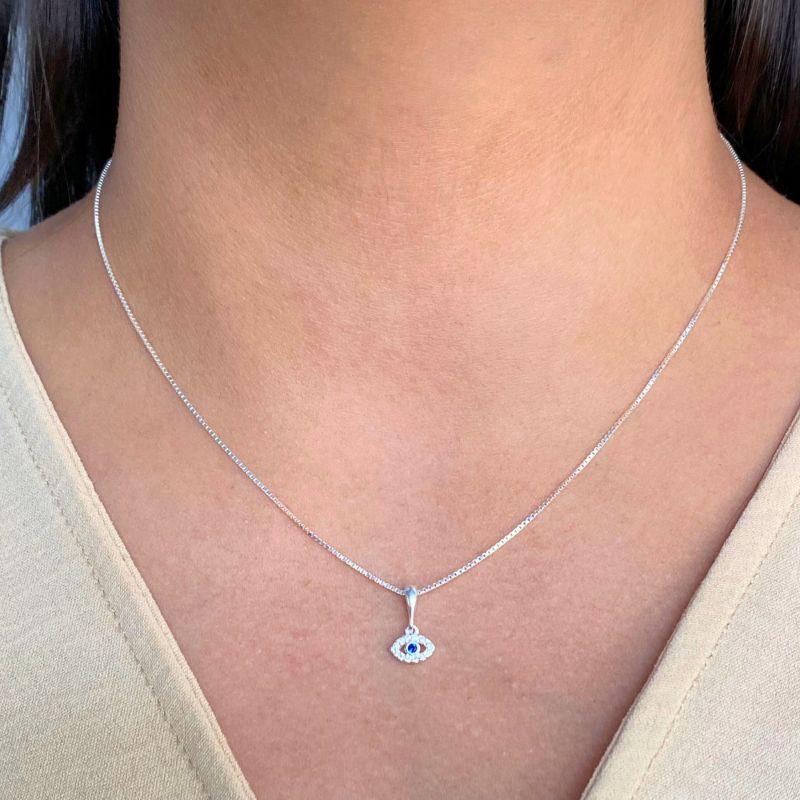 GARGANTILHA P925 VENEZIANA + PINGENTE DE OLHO GREGO CRAVEJADO CRISTAL 1 ZIRCONIA AZUL 7MM