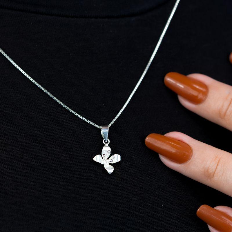 GARGANTILHA P925 VENEZIANA + PINGENTE DE ORQUÍDEA 4 PÉTALAS 14MM