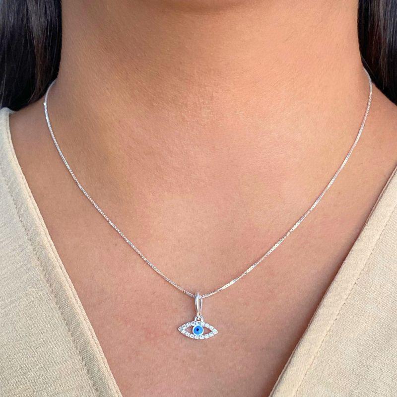 GARGANTILHA P925 VENEZIANA + PINGENTE OLHO GREGO CRAVEJADO CRISTAL 8MM