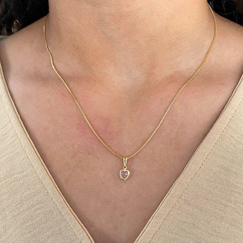 GARGANTILHA VENEZIANA + PINGENTE PONTO DE LUZ CORAÇAO ZIRCONIA CRISTAL 6MM