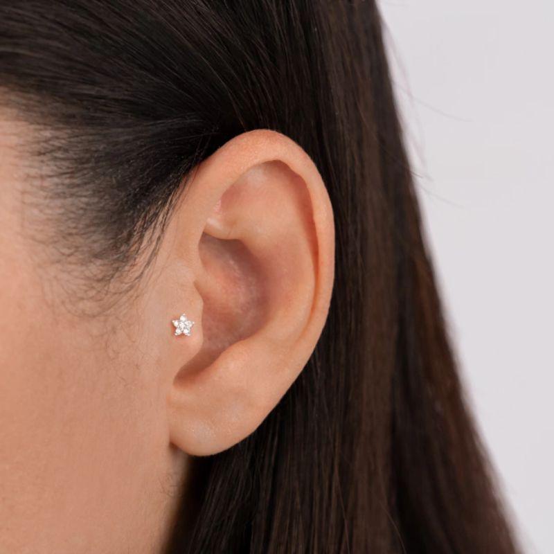 PIERCING P925, E O PINO E TARRACHA EM AÇO CIRURGICO P/ TRAGUS E HÉLICE ESTRELA CRAVEJADA CRISTAL 4MM