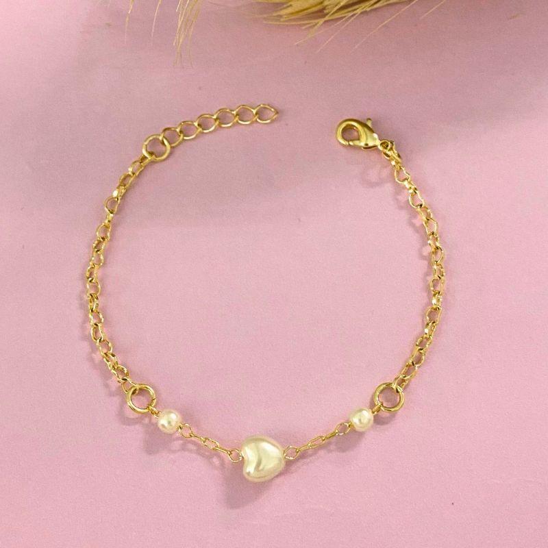 PULSEIRA INFANTIL 1 CORAÇAO DE PEROLA E COM 2 BOLA DE PEROLA
