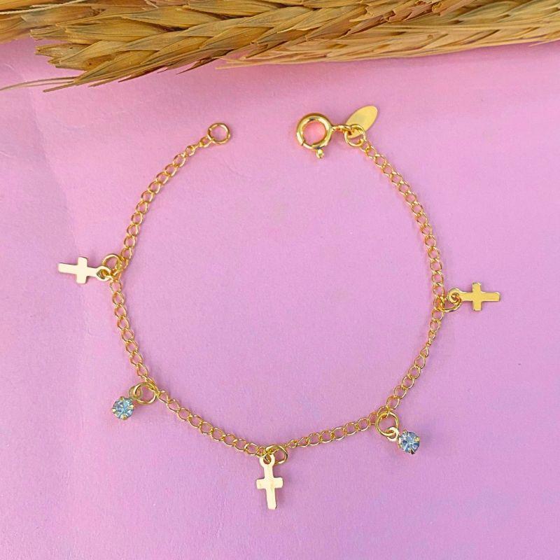 PULSEIRA INFANTIL CRUZ E PONTO DE LUZ REDONDO CRISTAL