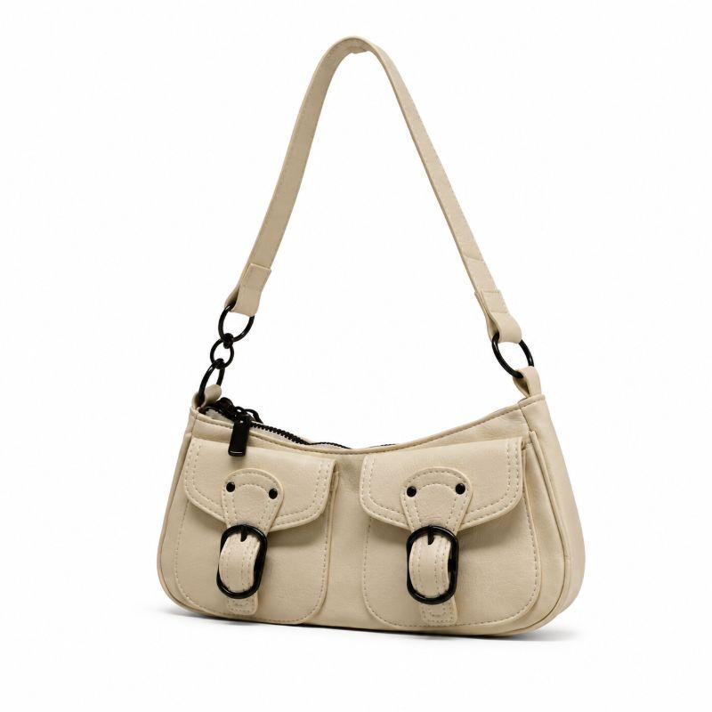 BOLSA MÉDIA MEIA LUA 2 ALÇAS COM 2 BOLSOS ABOTOADOR ESTILO CINTO