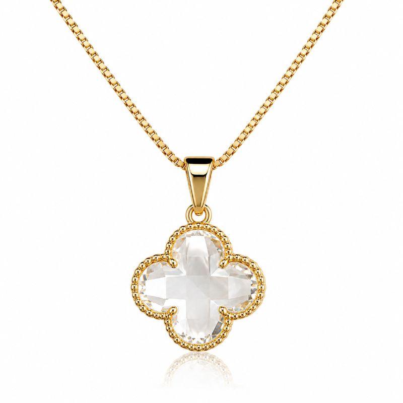 GARGANTILHA VENEZIANA + PINGENTE TREVO DE 4 FOLHAS CRISTAL 14MM